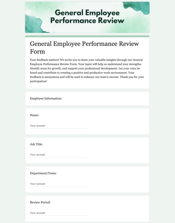 General Employee Performance Review Form