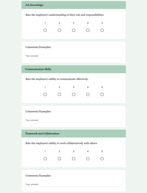 General Employee Performance Review Form