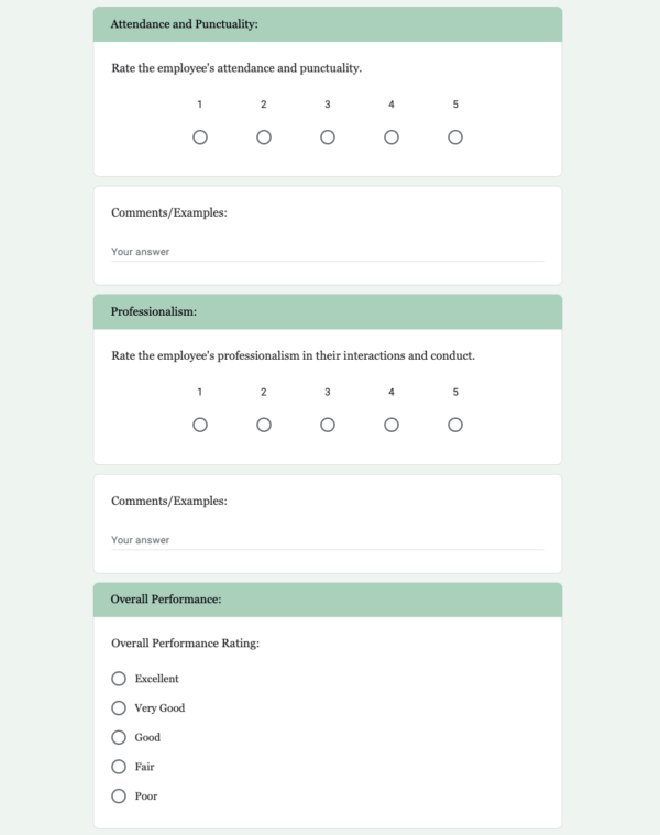 General Employee Performance Review Form