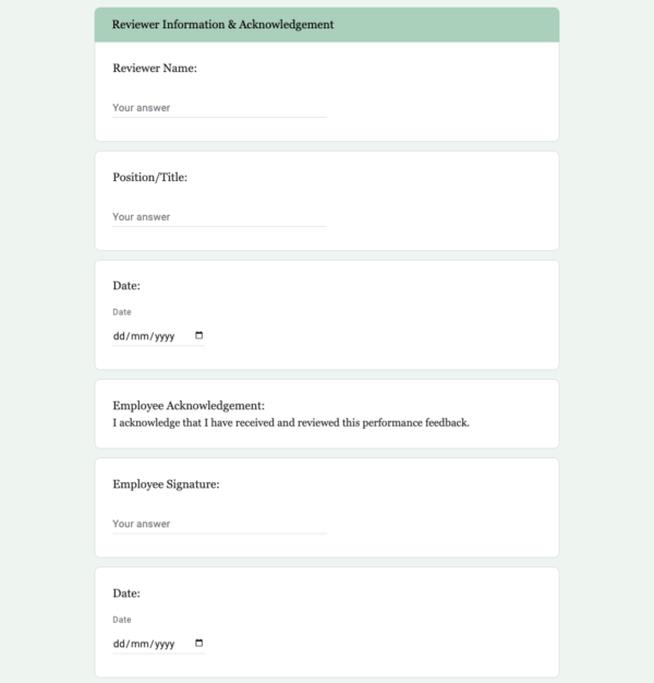 General Employee Performance Review Form