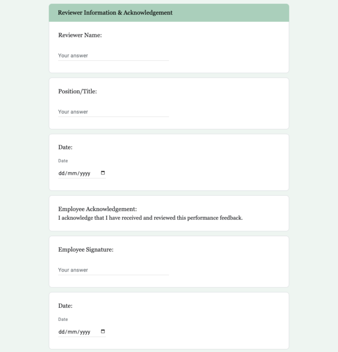 Free General Employee Performance Review Form Template in Google Forms