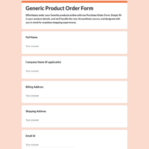 Generic Product Order Form