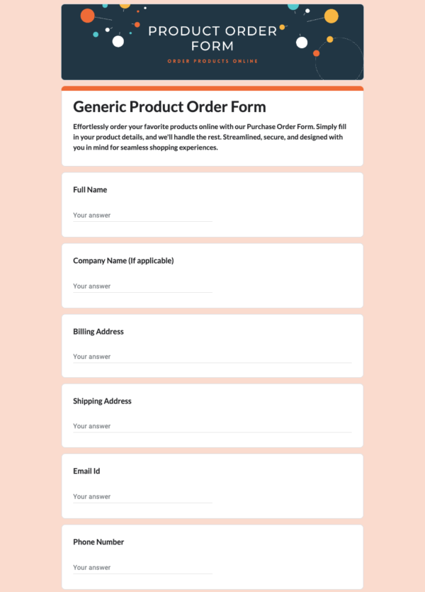 Generic Product Order Form