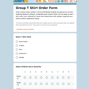 Group T Shirt Order Form