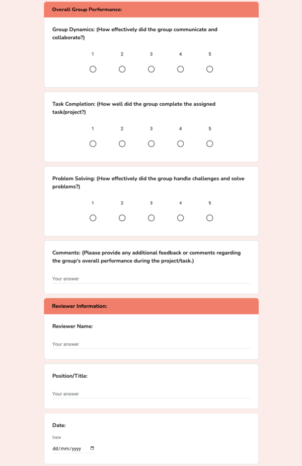 Group Work Evaluation Form