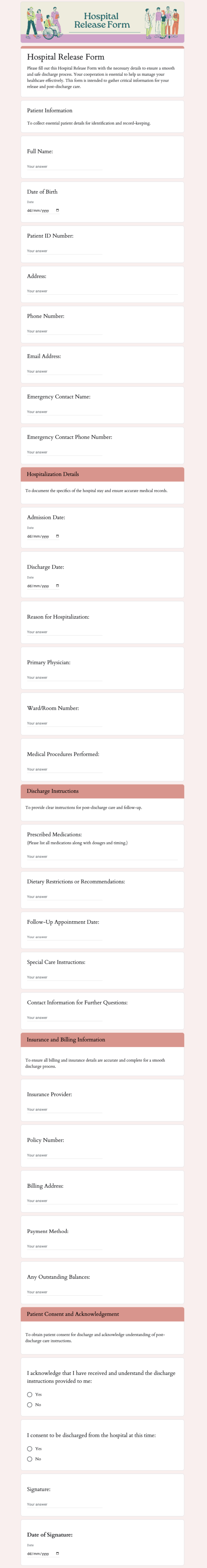 Hospital Release Form template