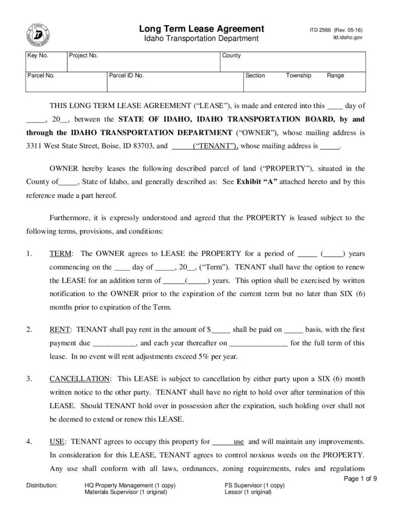 Idaho Lease Agreement