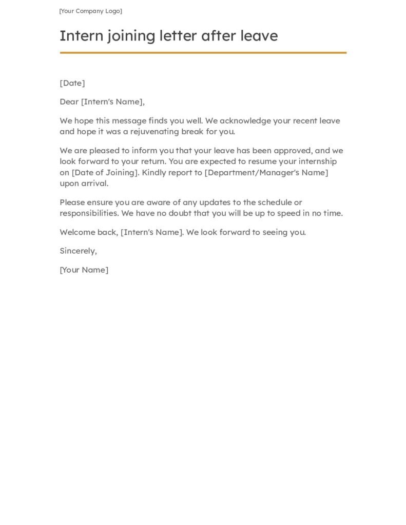 intern joining letter after leave