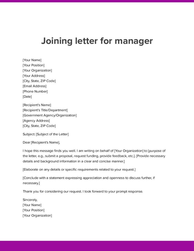 Joining letter for manager