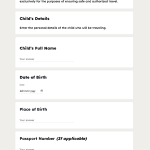 Legal Guardian Consent Form for Child Travel