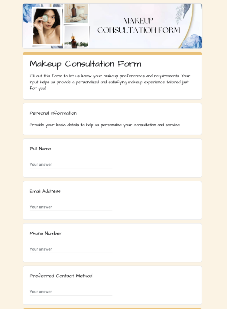 Free Makeup Consultation Form Template in Google Forms