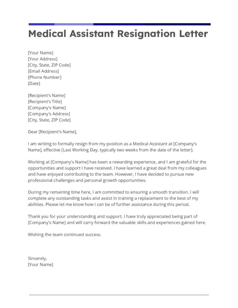 Medical Assistant Resignation Letter