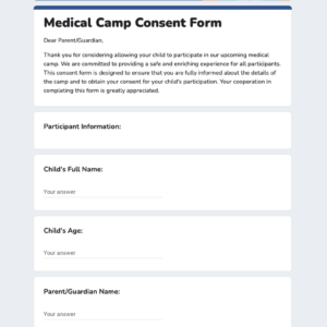 Medical Camp Consent Form