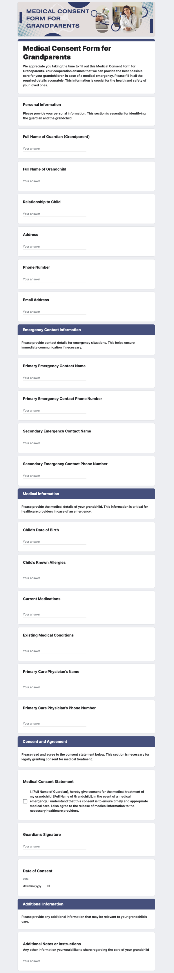 Medical Consent Form for Grandparents