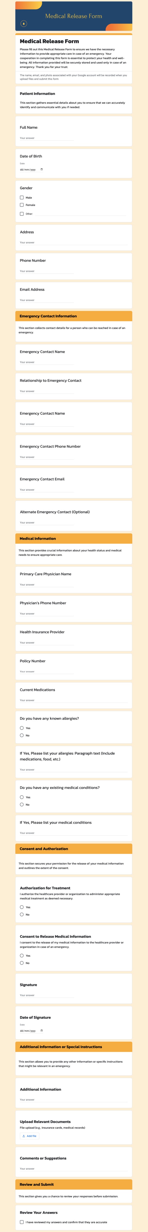 Medical Release Form template