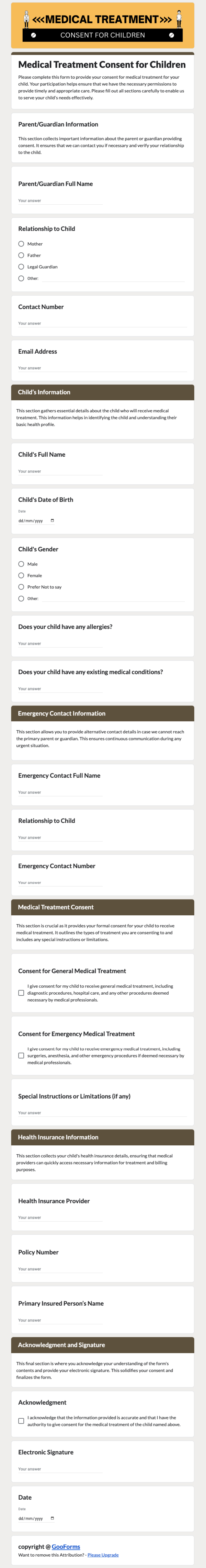 Medical Treatment Consent Form for Children Template