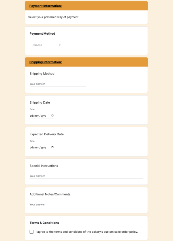 Multiple product order form