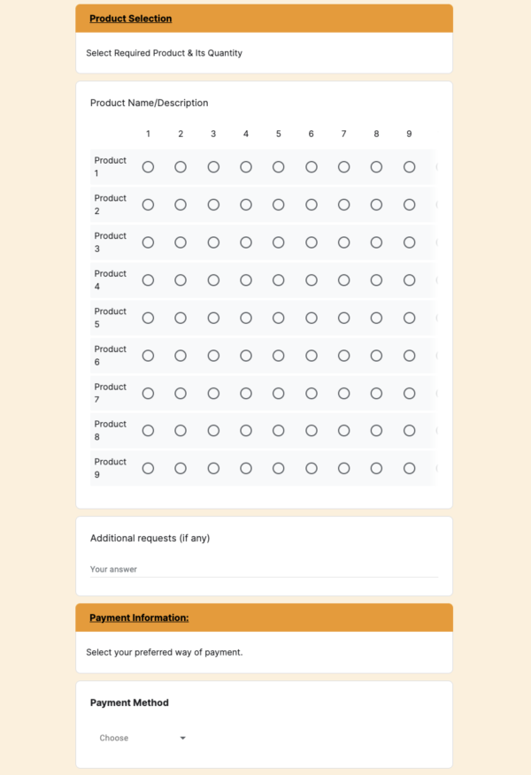 Multiple products order form