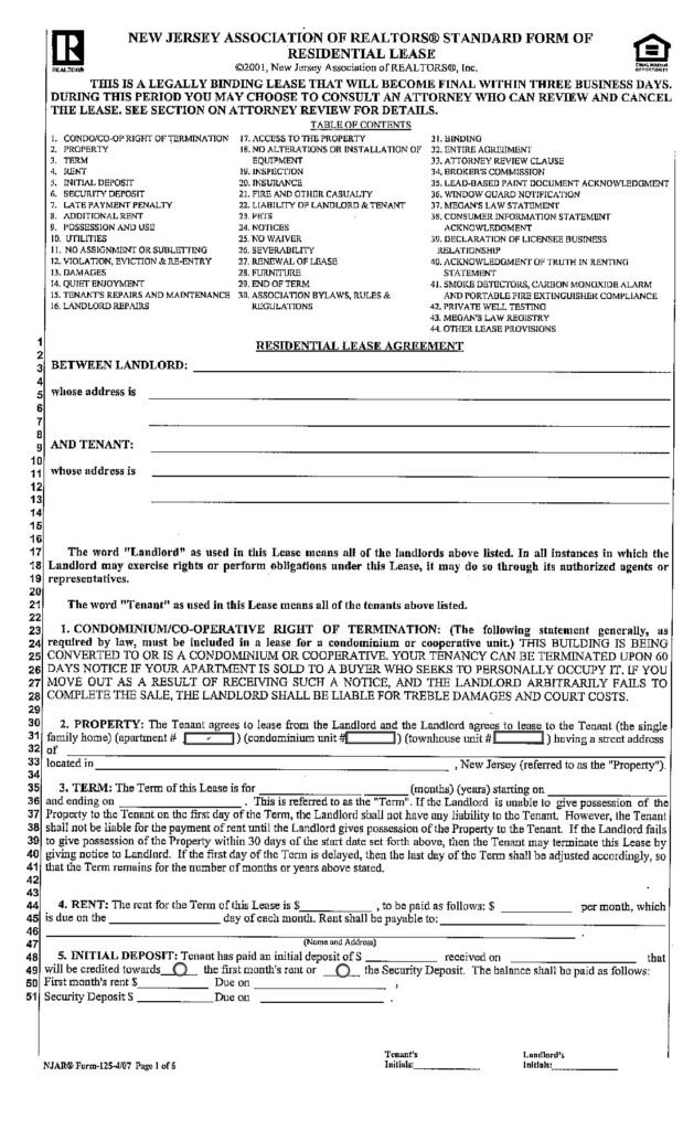 New Jersey Lease Agreement