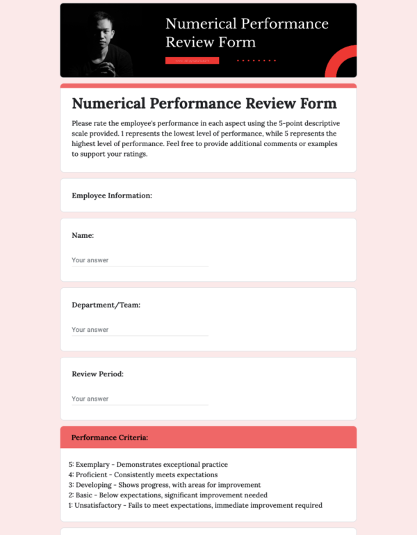 Numerical Performance Review Form