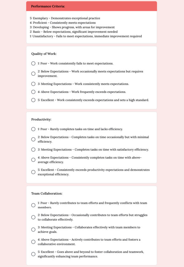 Numerical Performance Review Form