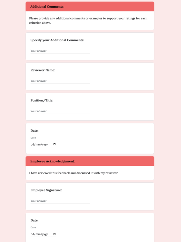 Numerical Performance Review Form