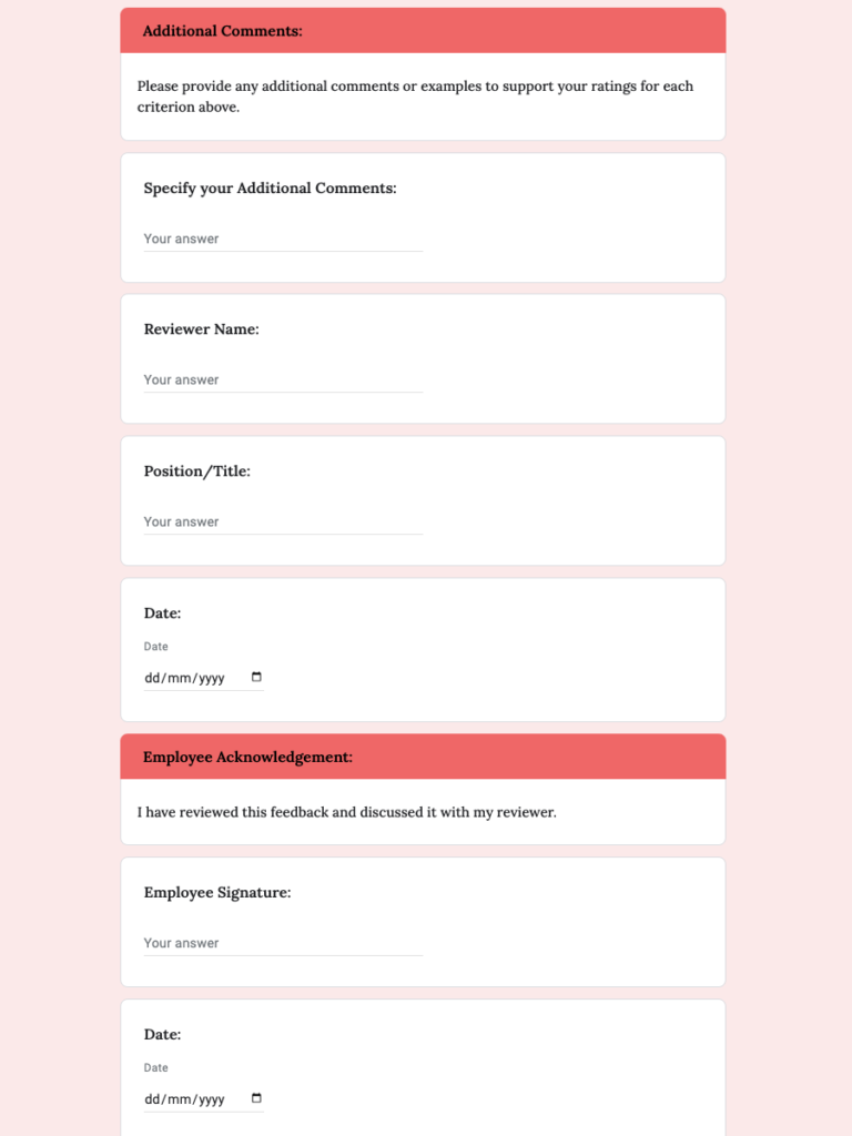 Free Numerical Performance Review Form Template in Google Forms