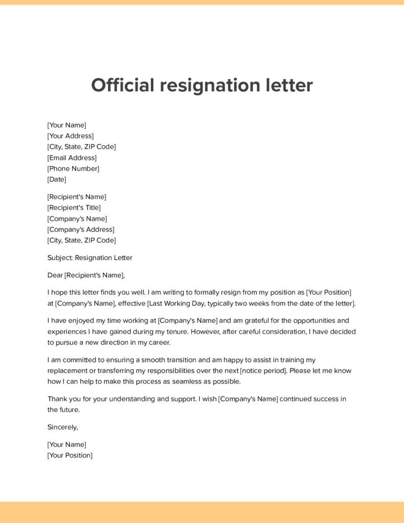 Official resignation letter