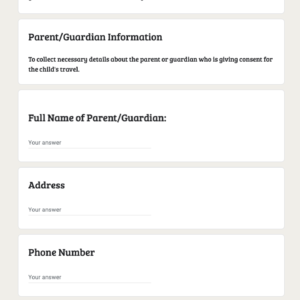 One Parent Child travel Consent Form