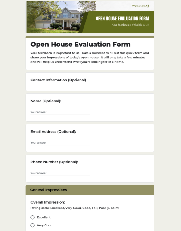 Open House Evaluation Form