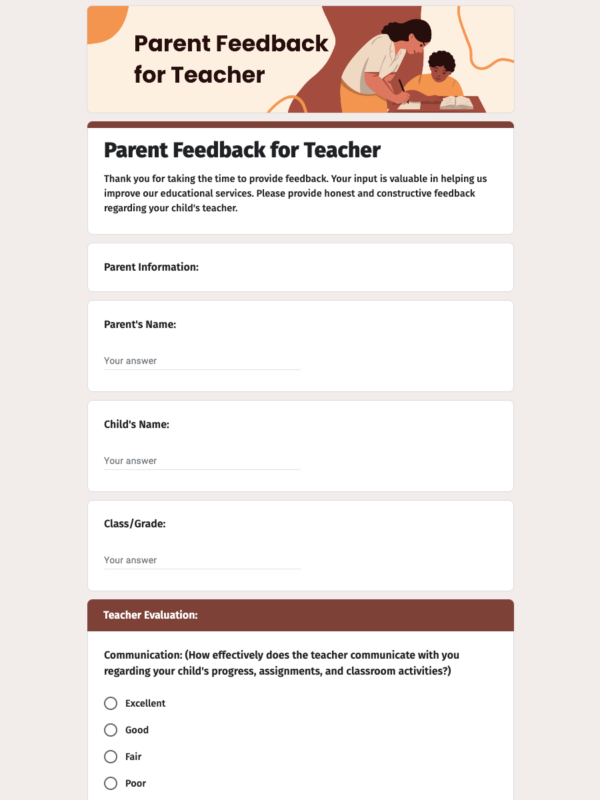 Parent Feedback for Teacher