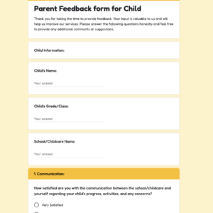 Parent Feedback form for Child