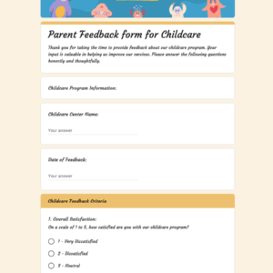 Parent Feedback form for Childcare