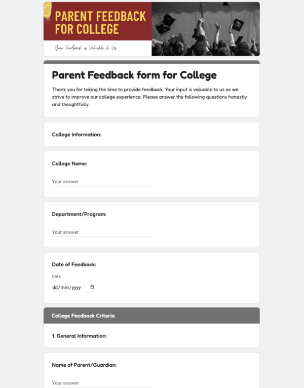 Parent Feedback form for College