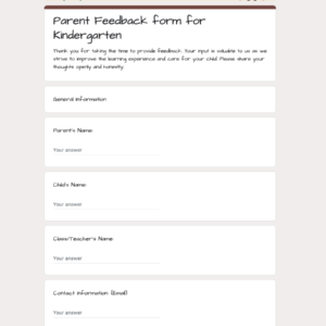 Parent Feedback form for Kindergarten