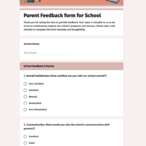 Parent Feedback form for School