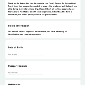 Parent consent for international travel form