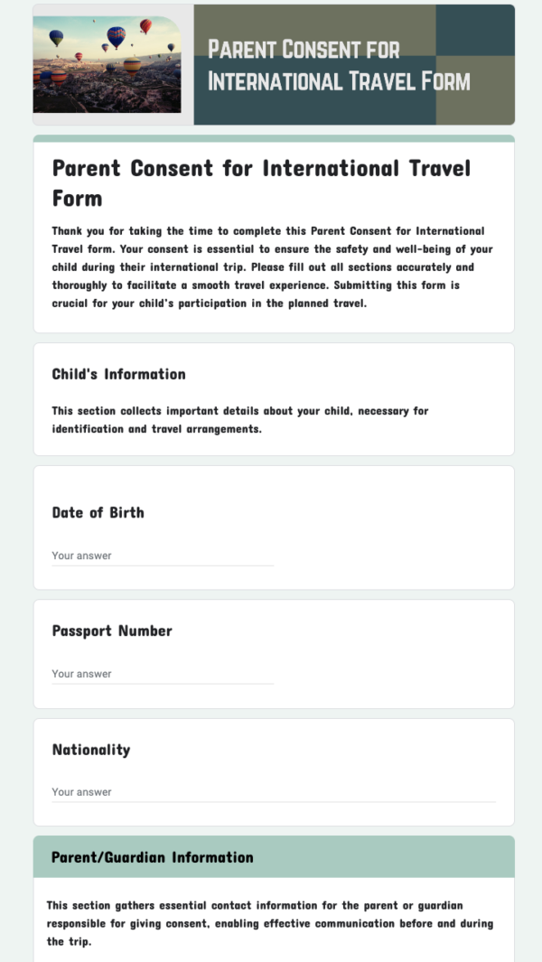 Parent consent for international travel form