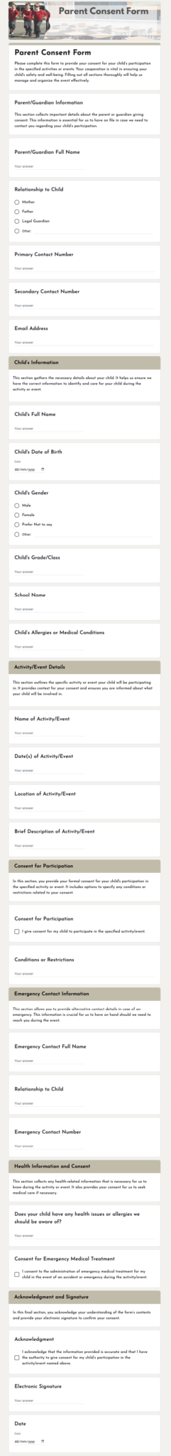 Free Parent Consent Form Template in Google Forms