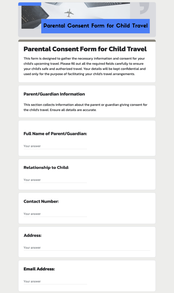 Parental Consent Form for Child Travel