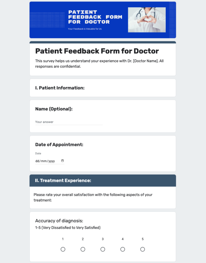 Free Patient Feedback Form for Doctor Template in Google Forms