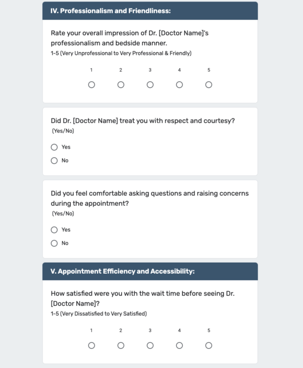 Patient Feedback Form for Doctor