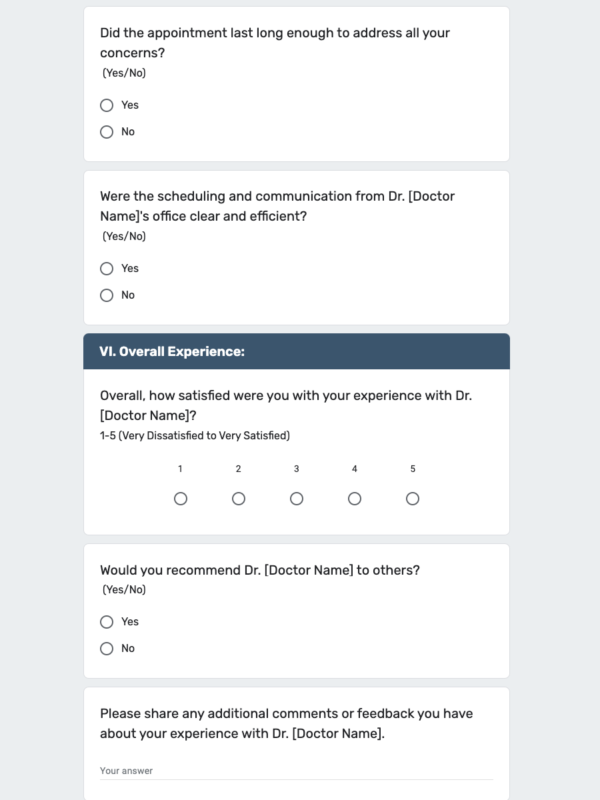 Patient Feedback Form for Doctor