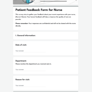 Patient Feedback Form for Nurse