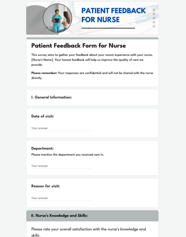 Patient Feedback Form for Nurse