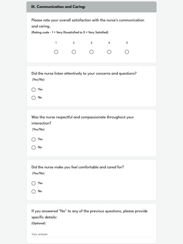 Patient Feedback Form for Nurse