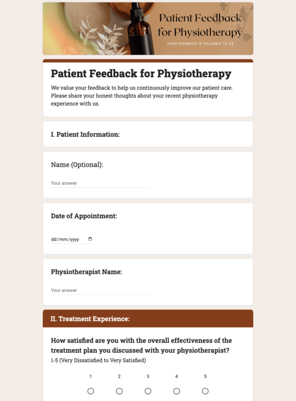 Patient Feedback for Physiotherapy