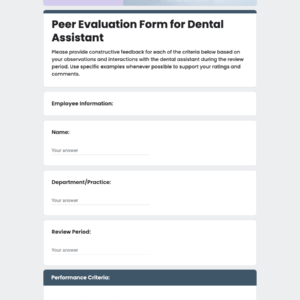 Peer Evaluation Form for Dental Assistant