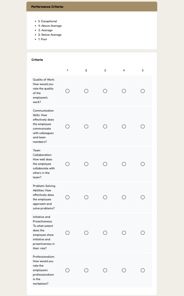 Peer Feedback Form for Employees