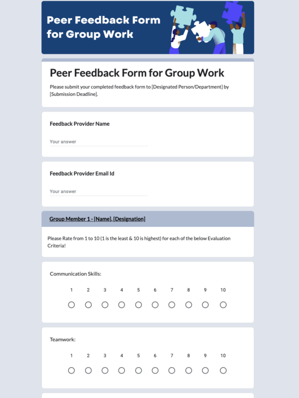 Peer Feedback Form for Group Work